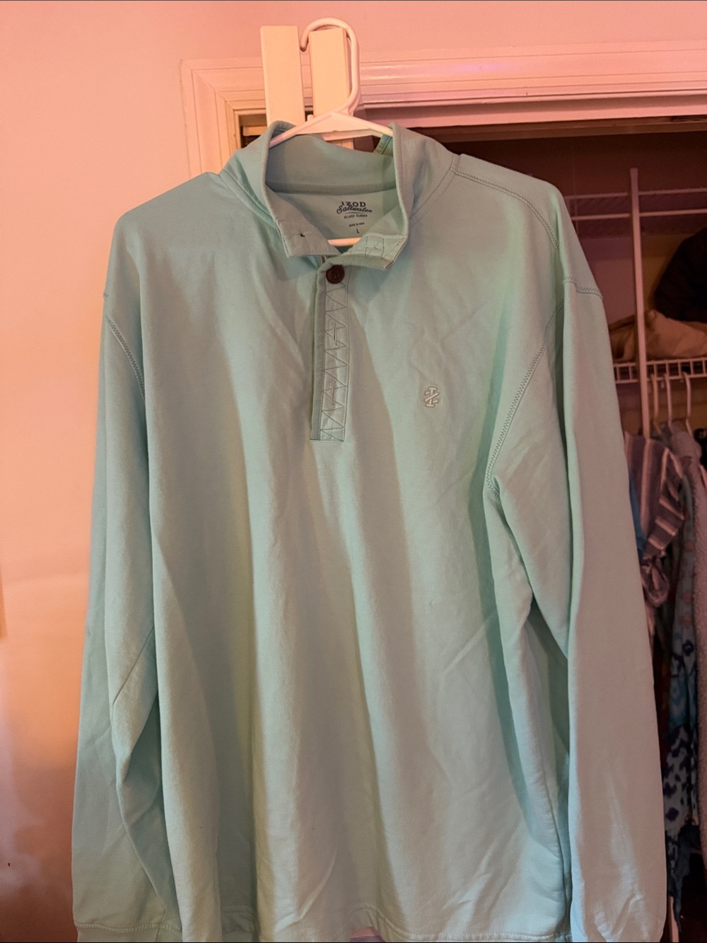 IZOD Saltwater Light Aqua Long-Sleeve Pullover Polo